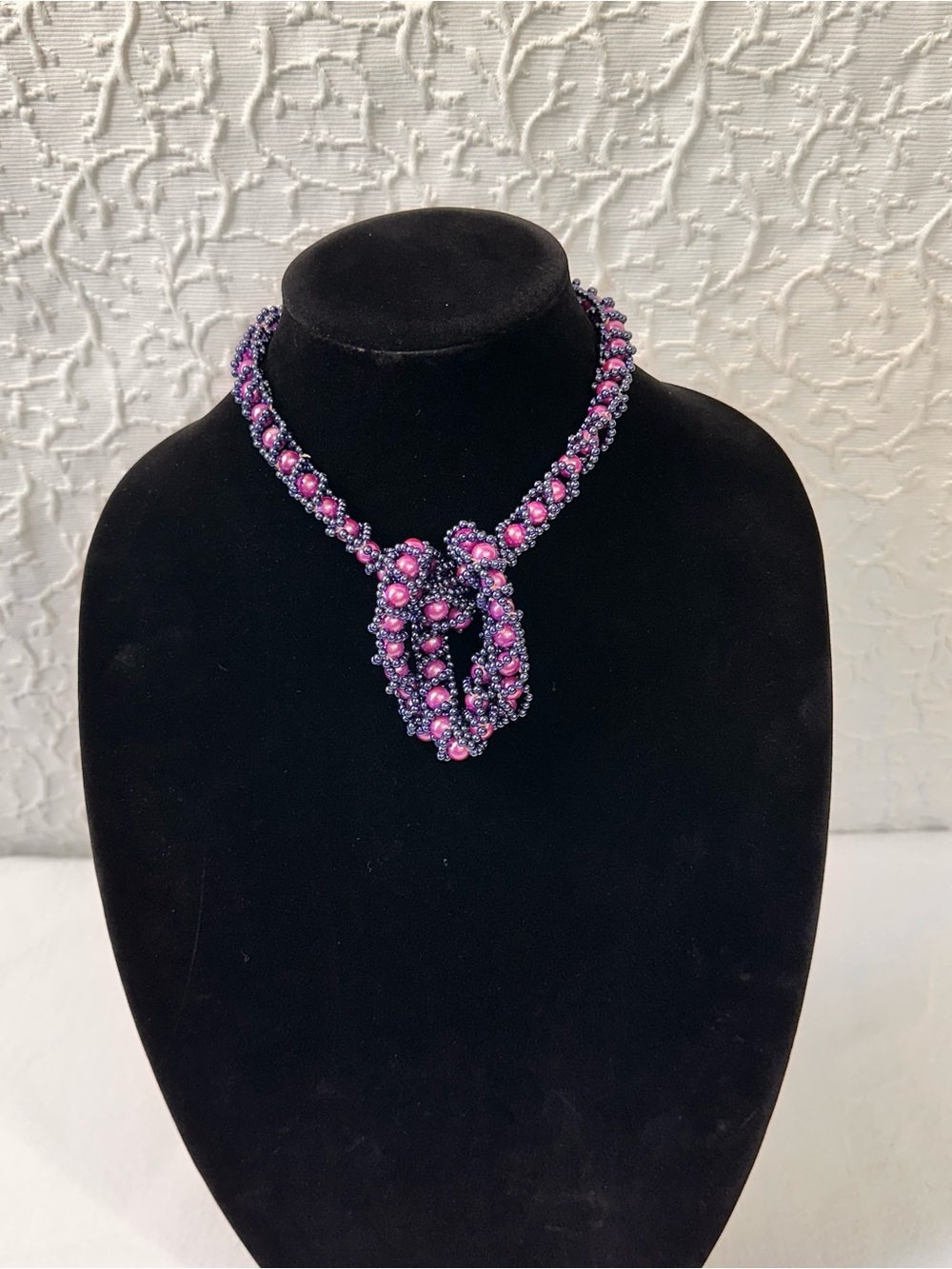 Vintage Handmade Women's Beaded Necklace Grey Purple Bead-woven Elegant Boho